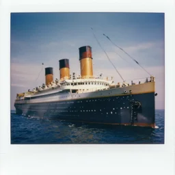 Polaroid photo of the titanic in the 1970's colored , award winning