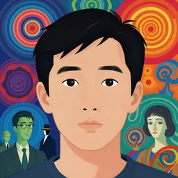 a colorful vibrant closeup portrait of a simple man with dreaming psychedelic hallucinations, by kawase hasui, moebius, Edward Hopper and James Gilleard, Zdzislaw Beksinski, Steven Outram colorful flat surreal design, hd, 8k, artstation