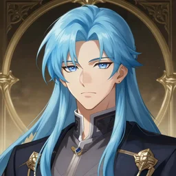 portrait of rimuru tempest hunter hunter, male, thin pursed lips, sharp jaw light blue hair soft hair swept back medium length hair, anime, fantasy, intricate, elegant, highly detailed, digital painting, artstation sharp focus, hunterpedia madonna art by artgerm and ruan jia and ross tran