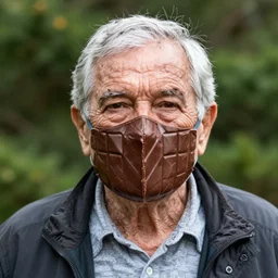 an elderly man wearing a mask made from chocolate, bold natural colors, national geographic photography, masterpiece, 8 k, raw, unedited, symmetrical balance