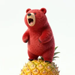 a red bear is standing on a pineapple screaming, trending on artstation