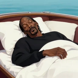 snoop dogg sleeping in the bed of the boat