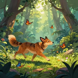 mowgli chasing butterflies in a magical jungle, fantasy art, god rays, beautiful colors and composition, by cyril rolando and asher durand and natalie shau