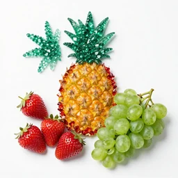 strawberries, pineapple, grapes made of bright stones. gopreciousld, crystal. emerald threads