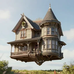 flying house victorian style race's, style Gediminas Pranckevicius, realistic, many details, Ultra detailed, octane render