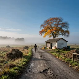 In a clear field, fog and fall, muddy hay instead of grass, a shattered road, and a lonely store. Sijay and I stole a touch phone from the store (they were on the shelf like groceries) and then went further down the road