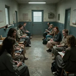 people living in an asylum, cinematic, masterpiece, very detailed