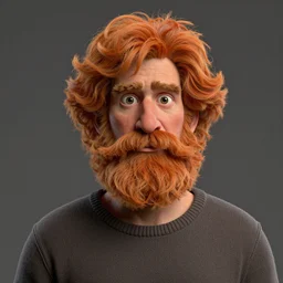 a man with an orange hair and beard wearing a sweater, a character portrait by Bob Ross, featured on zbrush central, shock art, bob ross, bryce 3d, zbrush
