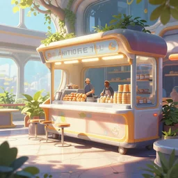bright solarpunk cantine, sun light