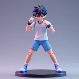 James Jean isolated fighter high school boy vinyl figure, figure photography, dynamic pose, neon undertones, anime stylized, accurate fictional proportions, high detail, ethereal lighting - H 640