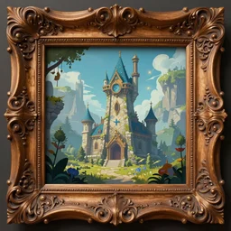 illustration a intrincate engraved wood frame absurdly ornated facing view fantasy and hearthstone style