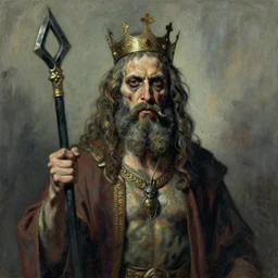 disturbing grunge image of king salomon deity. horror airbrush art, by lucian freud