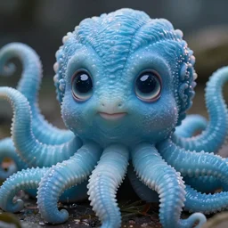 hyperrealistic high quality photo close-up of a cute blue medusa with round puppy eyes sharp cinematic lighting 8k low angle shallow depth of field