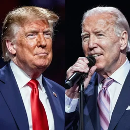 color photo still of donald trump and joe biden singer music group insane clown posse icp, live performance, face closeup detailed