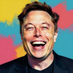 the portrait of elon musk laughing histerically, colorful pop art, modern art, by andy warhol