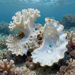 landscape, corals, nacre, sea, white, iridescent. fantasy, digital painting, hd, highly detailed.
