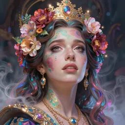 norman reedus, portrait, colorful and vibrant majestic, royal, open wide eyes, drops of tear with flowers on her hair, glowing light orbs, intricate concept art, elegant, digital painting, smooth, sharp focus, ethereal opalescent mist, outrun, vaporware, cyberpunk darksynth, ethereal, ominous, misty, 8 k, by ruan jia and miho hirano, rendered in octane