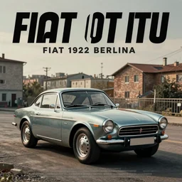 fiat 124 berlina in soviet city. Film poster. Epic cinematic