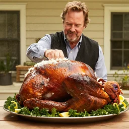 William H Macy stuffing a turkey