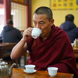 chogyam trungpa drinking chinese tea in a tea house