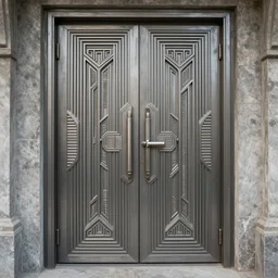 hyper realistic art - deco sci - fi double door texture by jordan grimmer, darek zabrocki