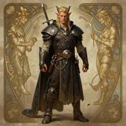a detailed fully body portrait of a male tiefling, pathfinder portrait, influential fantasy art, symmetrical, centered, art by greg rutkowski and alphonse mucha