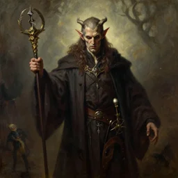 A chaotic evil dnd wizard, he wears robes. Award winning oil painting by Thomas Cole and Wayne Barlowe. Highly detailed