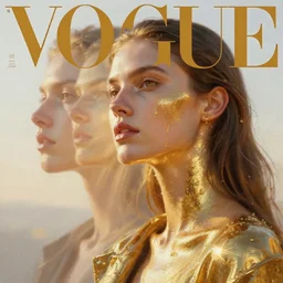 3 d, close - up, fashion model, liquid gold, morning, sun rays, vogue cover style, poster art, hyper detail, intricate oil painting, multiple exposure, morning mood, 3 d, by tooth wu and wlop and beeple and greg rutkowski