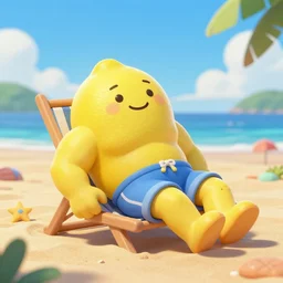 a muscular lemon cartoon character, is relaxing on a beach,, inspired by dalle - 2 ai generations