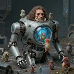 strange cyberpunk machine that makes copies of small weird beings by caspar david friedrich