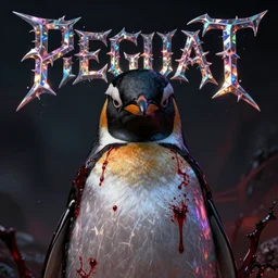 penguin death metal cover art, dark, bloody, prismatic, amazing, ultra detailed