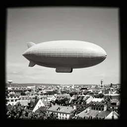 black and white camera obscura image of airship over 1 9 1 0 s paris