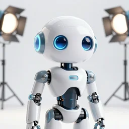 an adorable robot with big eyes, futuristic look, highly detailed body, photorealistic camera shot, bright studio setting, studio lighting, crisp quality, light reflections, unreal engine 5 render,