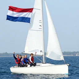 people sailing on a sailboat with a dutch flag in the Netherlands, happy, playful, funny
