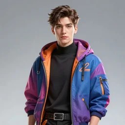 full character portrait view high quality render realistic high detail cinematic digital concept art of a young man dressed in stylish future clothing with face visible by artgerm and greg rutkowski and marc simonetti, artstation trending, vibrant colour, valorant, and blank background,
