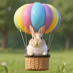 a rabbit in a hot hair balloon funky