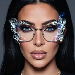 a detailed portrait of kim kardashian as dreampunk female model glasses ( snakes ) fractal ( glass ) ( lightning ) beautiful! ( ( blue eyes ) ) by tomasz alen kopera and peter mohrbacher and johanna martine! and margaret keane! elegant alluring seductive luminescent