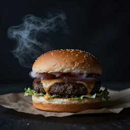 a dramatic photo of a cotton candy burger. moody, melanchony.