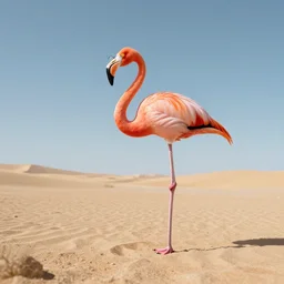 flamingo with glasses in dune,wide angle , realistic, octane render