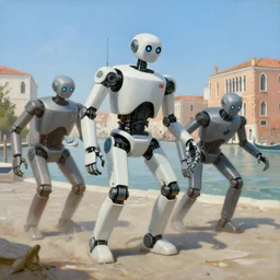 a 1 8 th painting of a humanoid robots invasion in venice