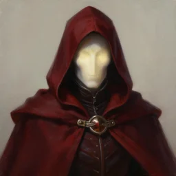 painting of a wicked cool baron in a hooded dark red cloak with a soft glow instead of a face, fantasy, artstation, cgsociety, ultra high detail, stylized, centered, close up shot, full head in view
