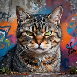 Angry cat, abstract, graffiti