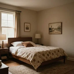 bedroom with earth tones interior circa 1990
