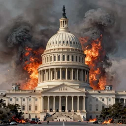 destroyed washington dc with damaged buildings by james gurney, smoke, fire and ashes, hyperdetailed, artstation, cgsociety, 8 k