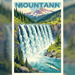a tourism poster of fish ladder mountain national park in idaho, by evelyn abelson, featured on dribble, regionalism, digital illustration, wallpaper, poster art