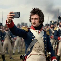 napoleon bonaparte taking a selfie at the battle of austerlitz, highly detailed