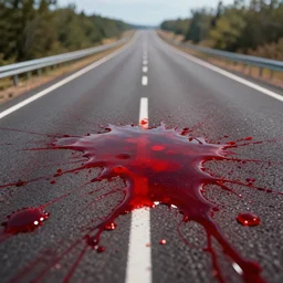 hyper realistic macro close up blood on highway, art by greg rutkowski, intricate, ultra detailed, photorealistic, vibrante colors, trending on artstation, octane render, 4 k, 8 k