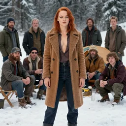 portrait of muscled Emma Stone setting up camp in warm clothes, snowy winter scene, Donato Giancola, Mark Brooks, Ralph Horsley, Charlie Bowater, Artgerm, Christopher Balaskas, Bastien Lecouffe-Deharme, Boris Vallejo