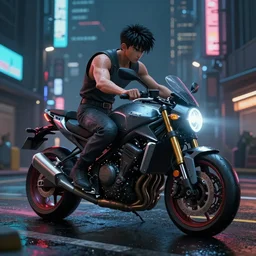 concept art of an akira motorbike wet cyberpunk city streets at night cyberart in the style of liam wong in the film akira rendered in octane, 3 d render, trending on cgsociety, blender 3 d 8 k, 3. 2 secs at f / 6. 3, iso 1 0 0, 1 2 - 2 4 mm f / 4 at 1 2 mm