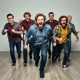 a group of crazy dudes come rushing at you